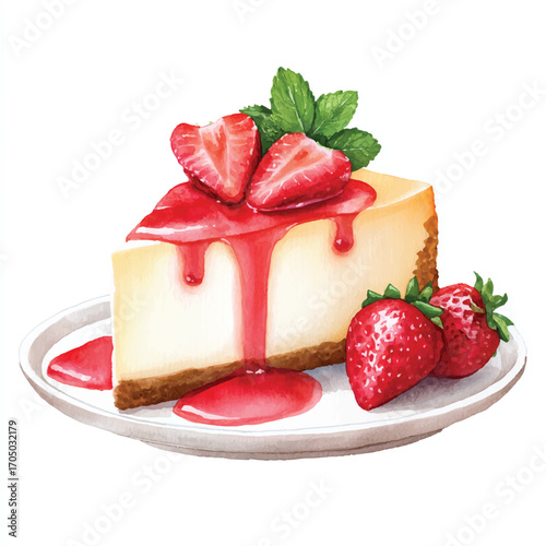 Strawberry Cheesecake Slice on Plate.