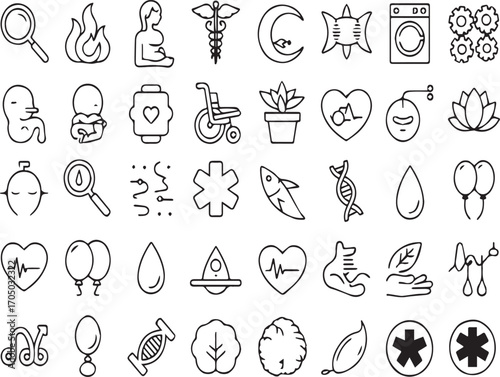 Medical, Health, and Science Line Icon Set - Healthcare, Biology, Wellness, and Scientific Research Symbols