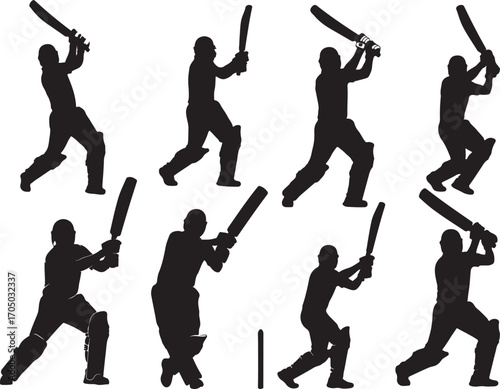 Set of Cricket Batsmen Silhouette Graphics

Cricket Players Batting Poses Vector Pack Different Cricket Batsman Action Shots Black and White Cricket Batsman Collection Professional Cricket Players