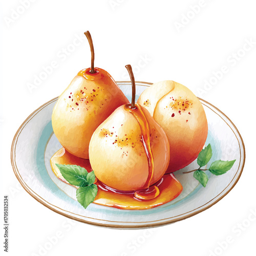 Three HoneyGlazed Pears on a Plate.
