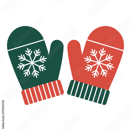 colorful vector of Christmas mittens with snowflake design for winter holiday season