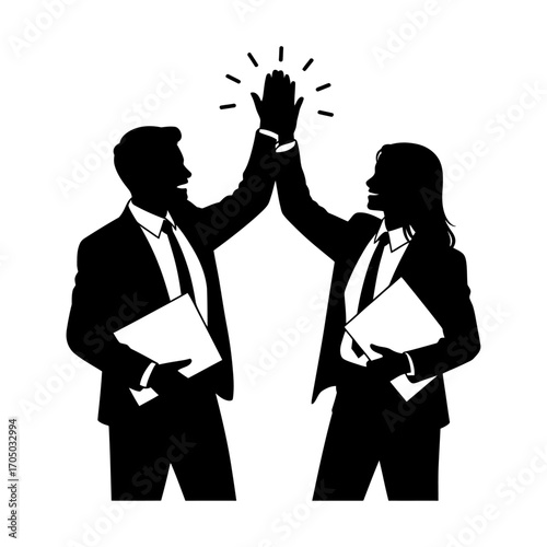 black silhouette vector of two office colleagues giving a high five