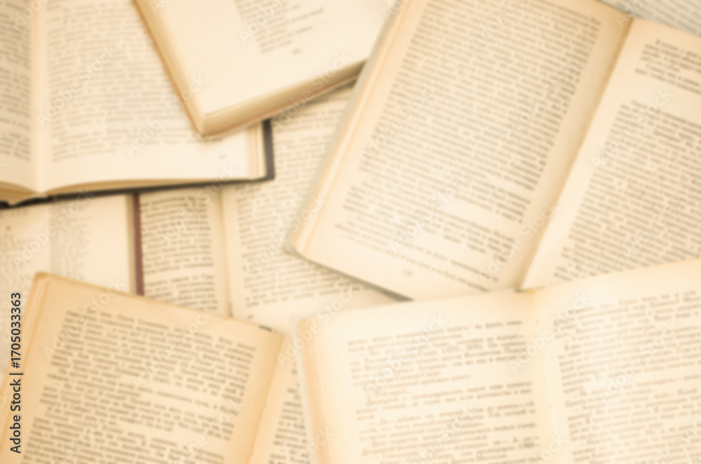 Obraz premium Top view of open books blurred background.