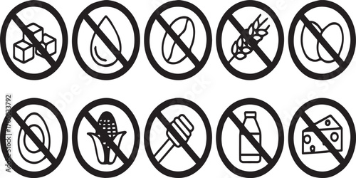 Food Allergy and Intolerance Prohibited Icon Set Collection