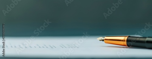 Fountain pen resting on financial document for business and writing concept