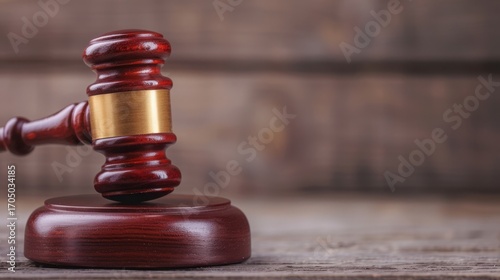 Wooden gavel isolated on white and red backgrounds symbol of law and justice