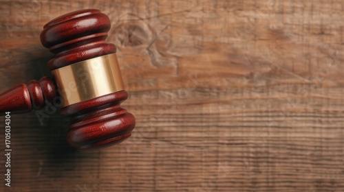 Wooden gavel, the symbol of justice, isolated on a wooden table