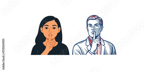Print  Vector Illustration of Quiet and Silent Expression – Psst Gesture Concept Design