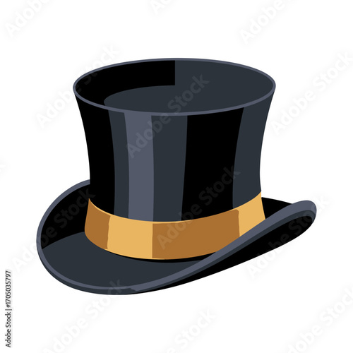 stylish black top hat with a golden band isolated on a white background vector illustration