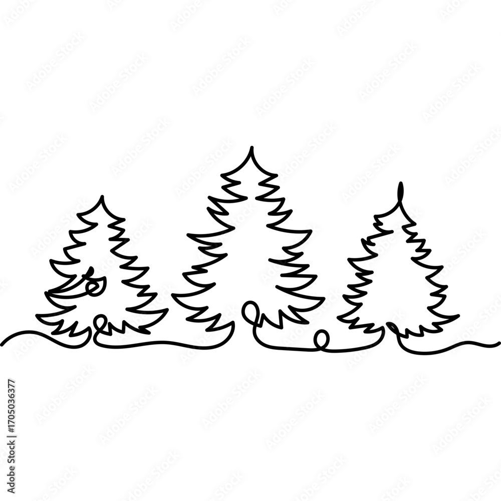 Fototapeta premium Christmas Tree One Line Drawing
