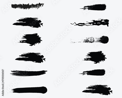 Collection of Black Ink Brush Strokes and Splatters