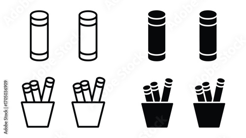 Vector Illustration of pencil holders with pencils, representing office supplies and stationery