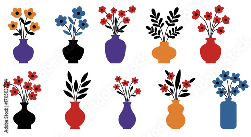 set of flowers in vase
