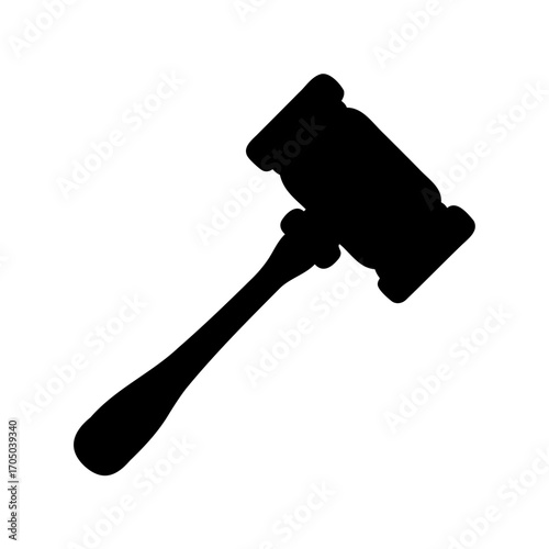 Silhouette of a Gavel Symbolizing Law, Order, and Legal Proceedings on White