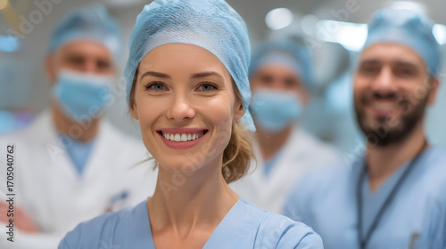 Group Portrait of Smiling Doctors at Work in a Modern Medical Facility with Professional Attire and Team Spirit