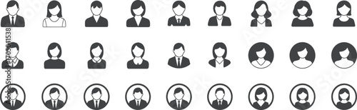 Assortment of male and female user profile icons in formal business attire avatar silhouette