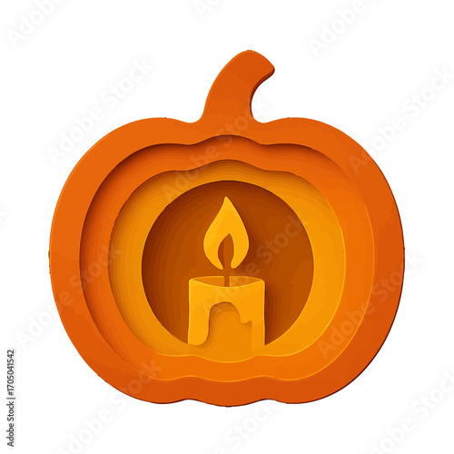 Layered pumpkin with candle flame for festive autumn and halloween decor