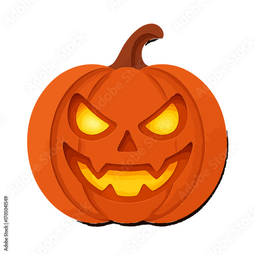 Glowing halloween pumpkin with spooky face and fiery eyes