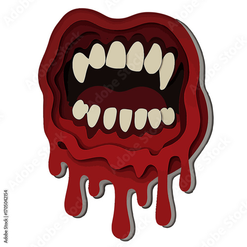Layered paper cut style mouth with dripping blood effect