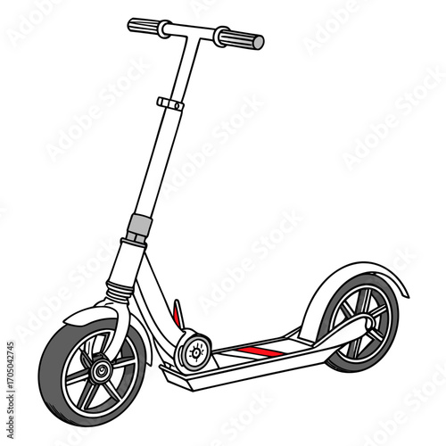 Modern white kick scooter with black wheels and handlebars isolated on a white background for graphic design