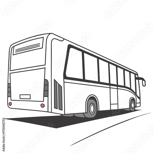 Stylized line art illustration of a modern passenger bus traveling on a road