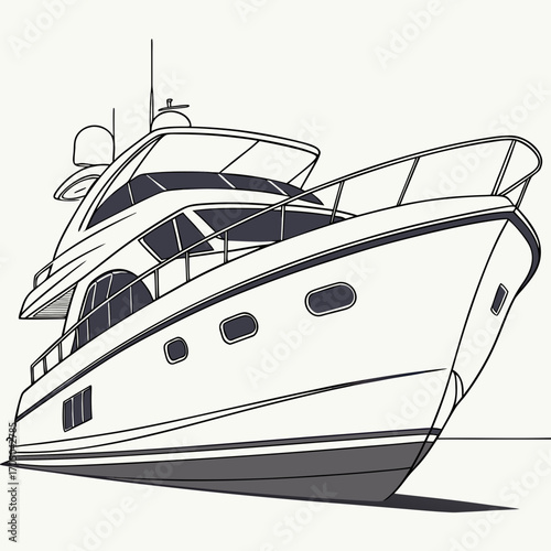 Elegant motor yacht illustration with sleek lines and modern design floating on water