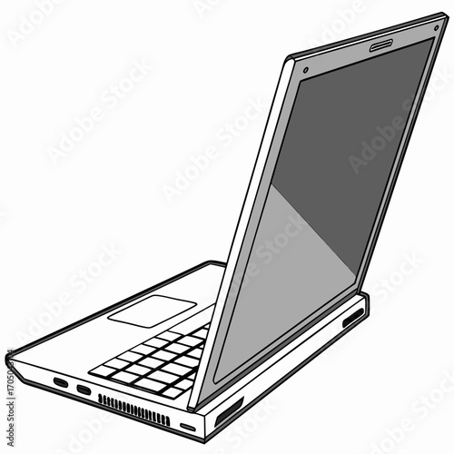 Modern open laptop computer with a sleek design and blank screen on a white background