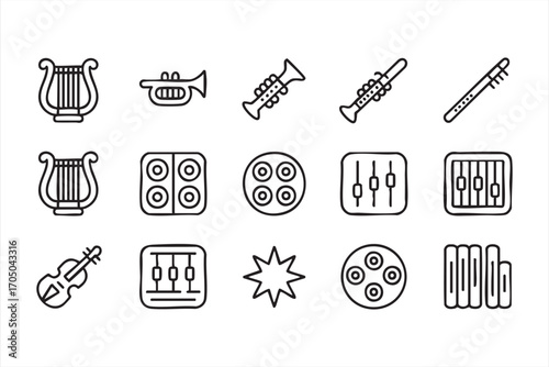 Musical Instruments Icons Collection with Violin Trumpet and Clarinet