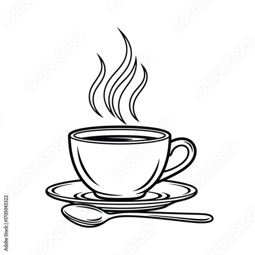 Vector illustration of steaming cup of coffee with spoon