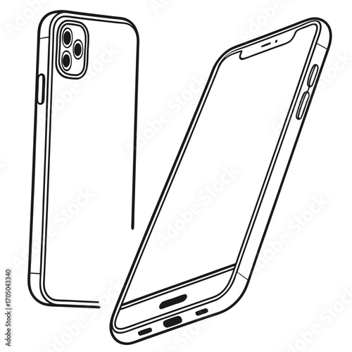 Modern smartphone design outline showing front and back views with triple camera system