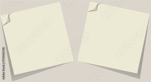 Vector illustration of two blank off-white paper sheets with curled corners and soft shadows, perfect for notes or messages
