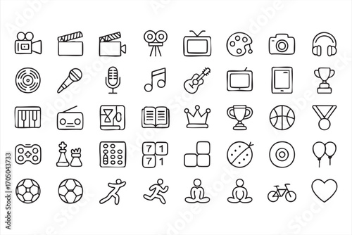 Sports Equipment and Game Icons Pack Featuring Trophies and Medals