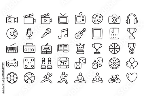 Music and Film Line Symbols Set in Minimal Vector Style