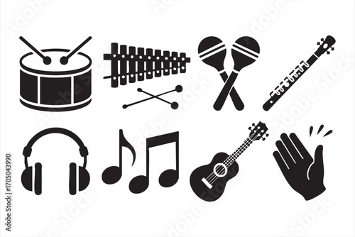 Entertainment and Performance Icons Pack Featuring Xylophone and Recorder