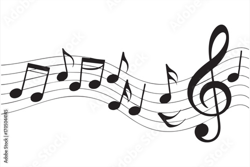 Music Symbols Illustration with Notes and Staff Lines in Black Style