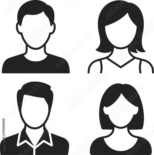 Four Black and White Male and Female User Icons silhouette