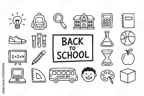 Creative sketch collection of academic tools and classroom elements for learning