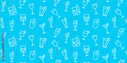 Seamless Vector Pattern of Cocktails, Wine, and Drinks Outline Icons for Bar Menu, Summer Party, and Beverage Design