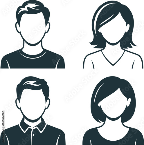 Four Stylized Male and Female Avatar Icons silhouette