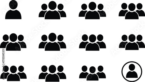 Group of People Icons in Various Arrangements on White Background Keywords: group, people, icon, user, person, avatar, crowd