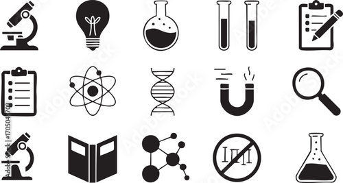 Vector design of biology, chemistry, and physics icons for academic and lab projects