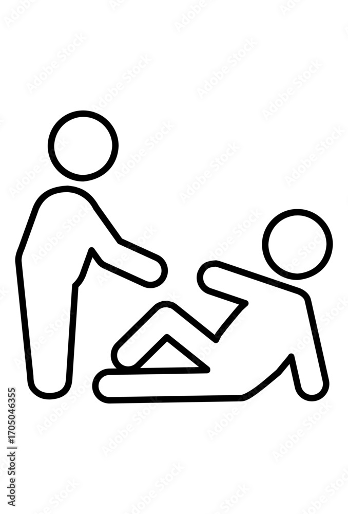 Fototapeta premium A person helping a fallen person. Outline illustration of one person helping another. Icon of a person providing assistance.