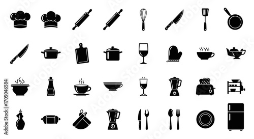 Kitchen and Cooking Utensils Silhouette Set for Culinary Apps