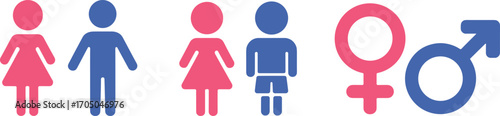 Pink Female and Blue Male Figures and Gender Symbols vector illustration