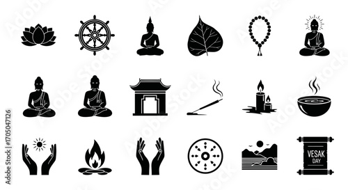 Serene Spiritual Vector Silhouette Set for Vesak Day