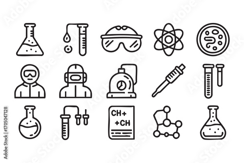Academic icon collection of science equipment and education symbols in vector style