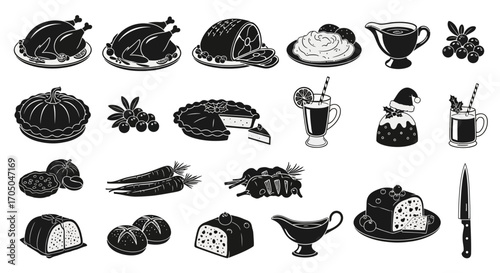 Rustic Christmas Feast Silhouette Icons for Holiday Cooking