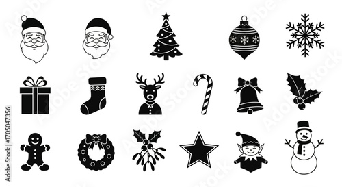 Comprehensive Set of Cohesive Black Vector Silhouettes for Christmas