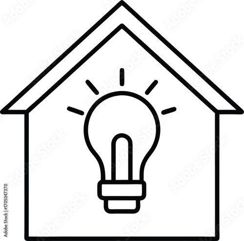 smart house outline icon with energy saving bulb.