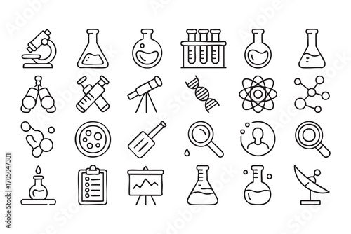 Academic doodle pack of chemistry, biology, and research symbols in vector format